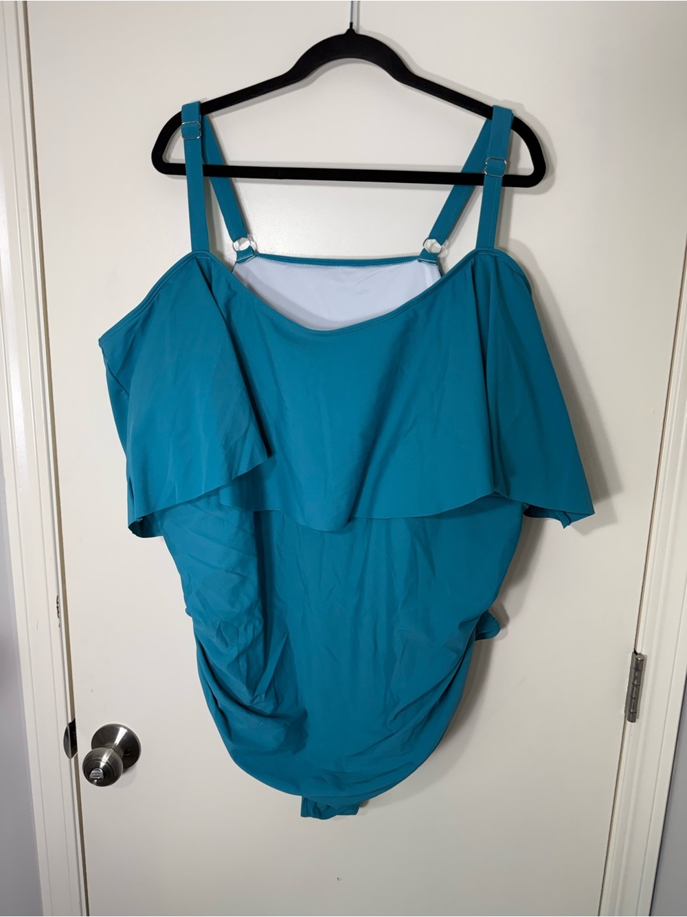 BloomChic Teal Off-Shoulder Ruffle Swim Suit Plus Size 30W - Picture 8 of 8